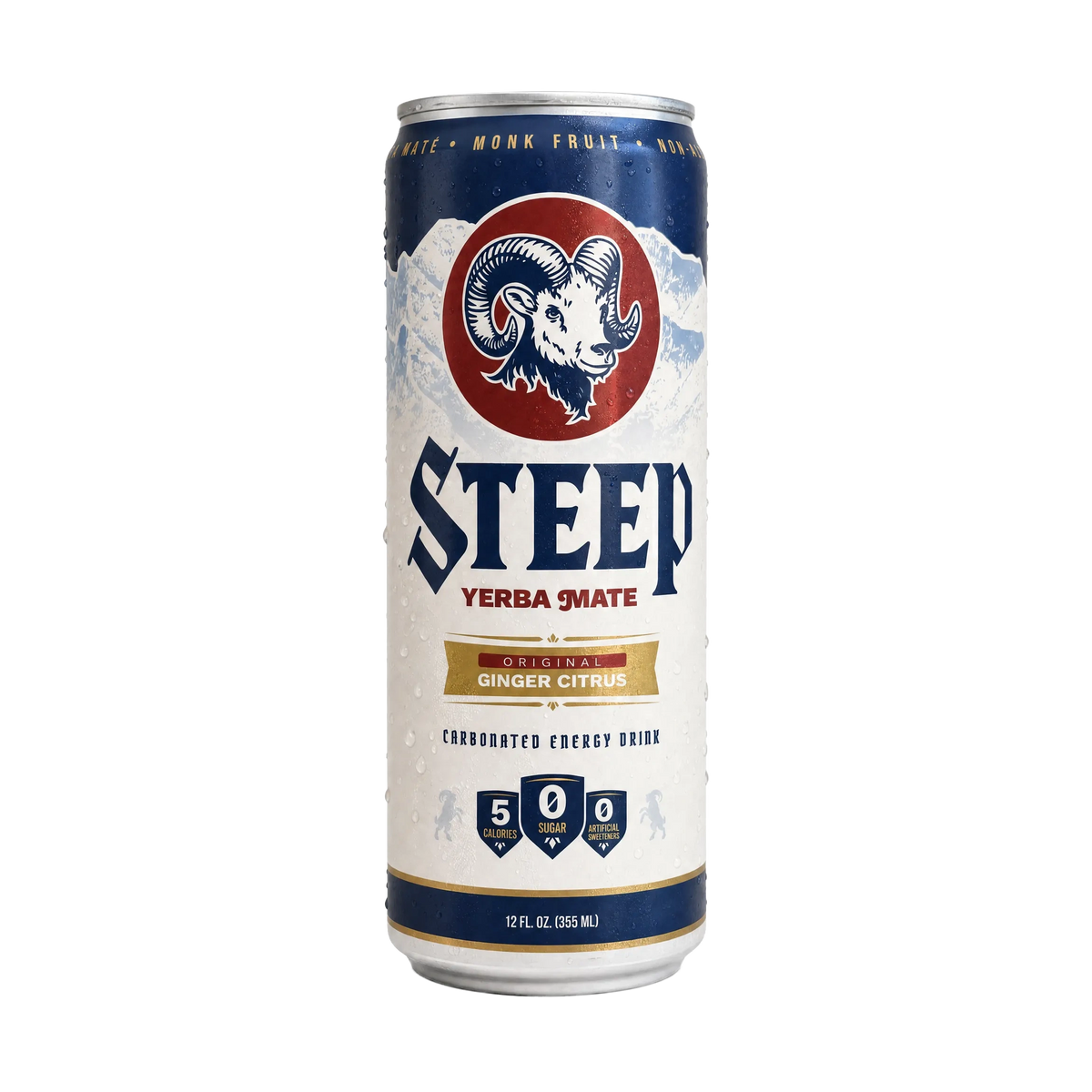 A single can of Steep Original Ginger Citrus yerba mate energy drink