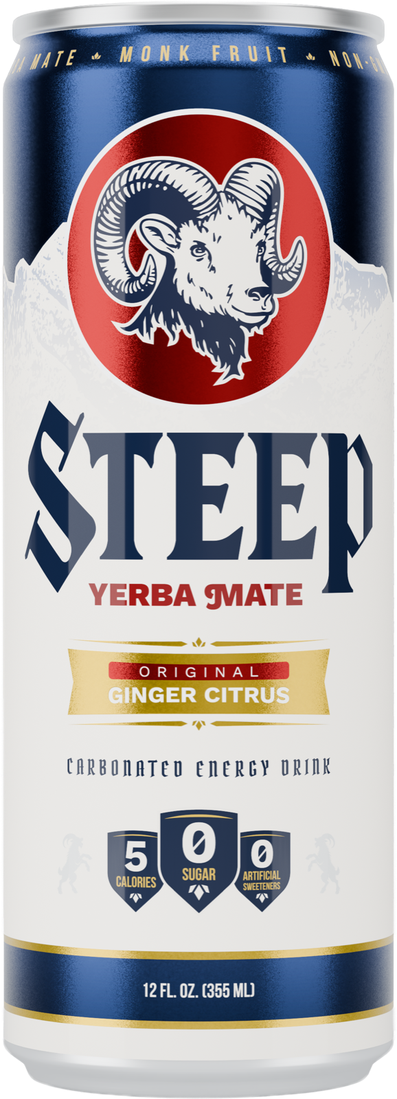 A single can of Steep Original Ginger Citrus yerba mate energy drink