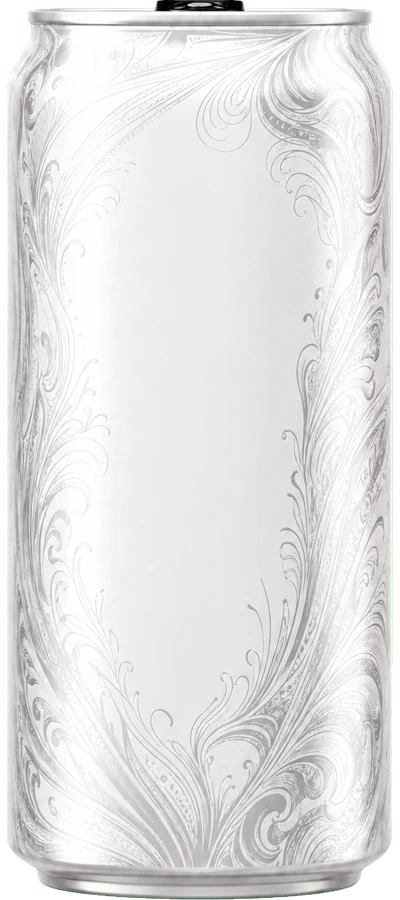 White can with intricate silver detailing